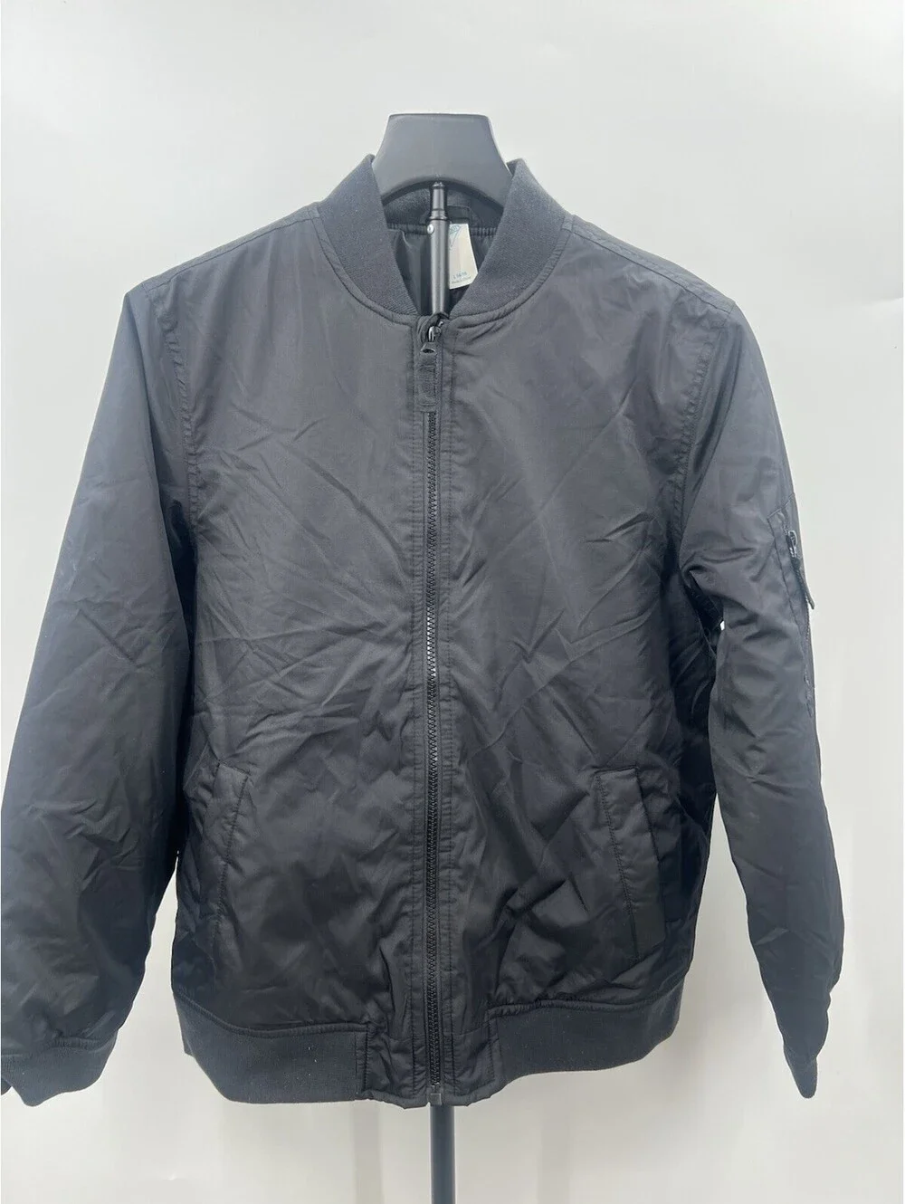 Thereabouts Jacket Boys Black Bomber Zip Up Ribbed Pockets Lightweight L 14/16